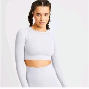 AYBL Animal Print Long Sleeve Thumbhole Workout Crop Top White Grey Size XS